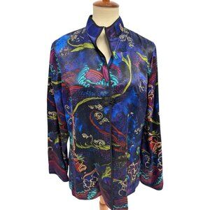 Chico's women's Lined Kimono Blazer multicolor 100% silk size 2 (L-12)